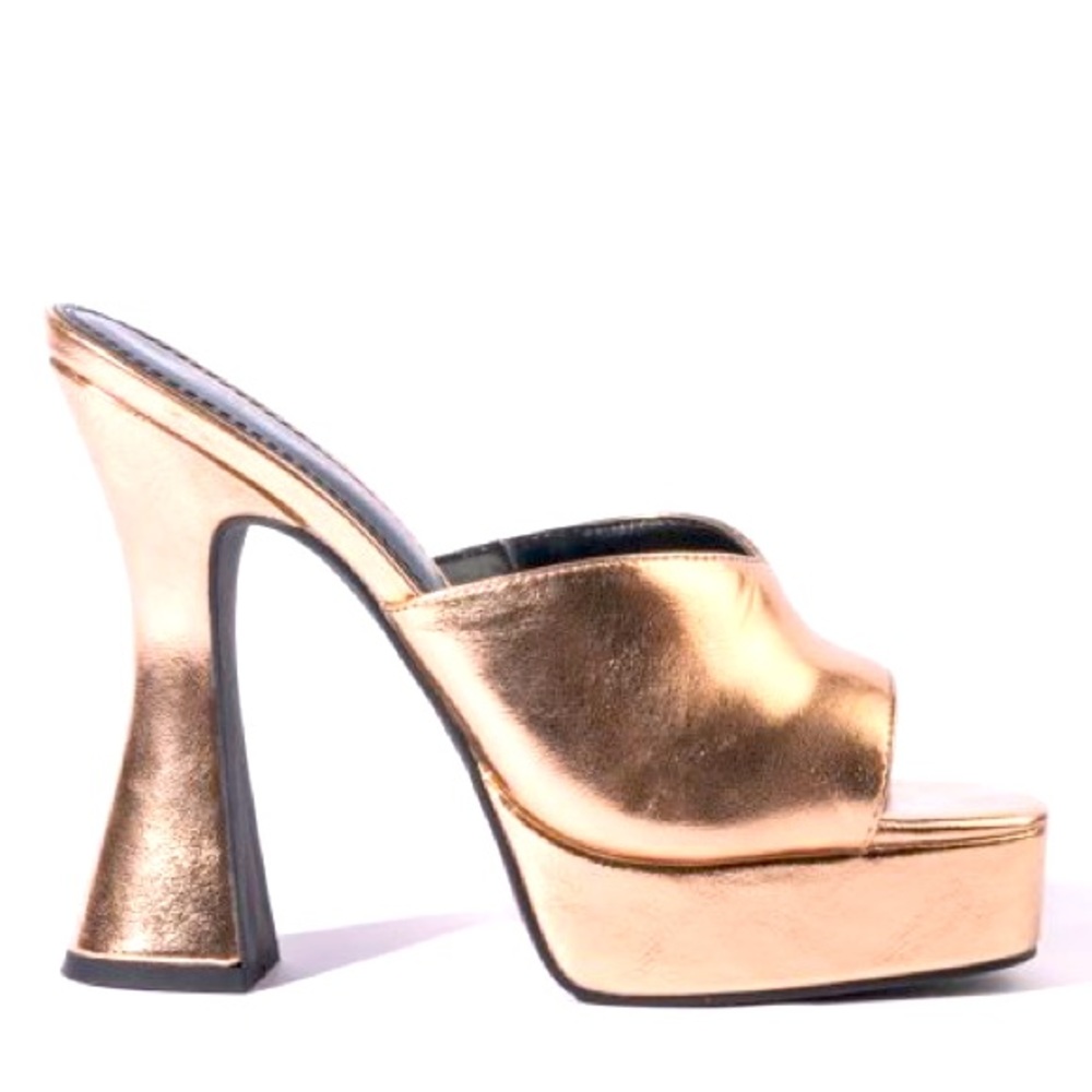 Azalea Wang Metallic Gold Chunky High Heel Platform Mules Sandals - Picture 4 of 4